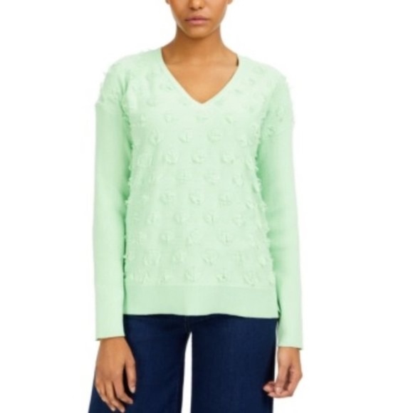 🔥HP🔥 Vince Camuto Floating Fringe Dot V-Neck Sweater - Picture 2 of 9